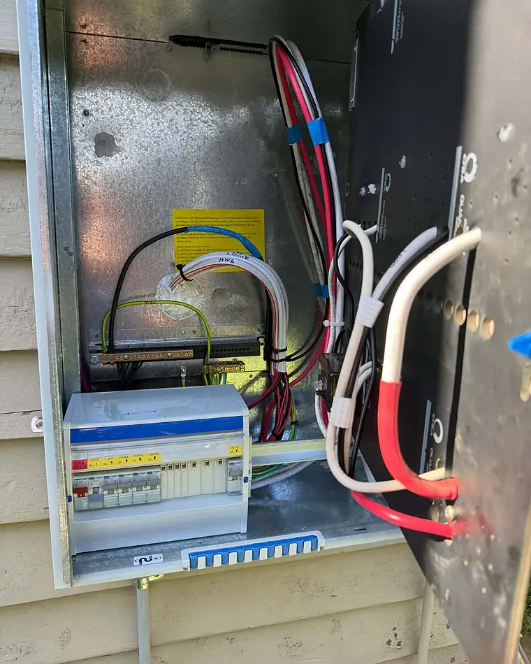 A newly wired switchboard in a meter box with neat cable runs