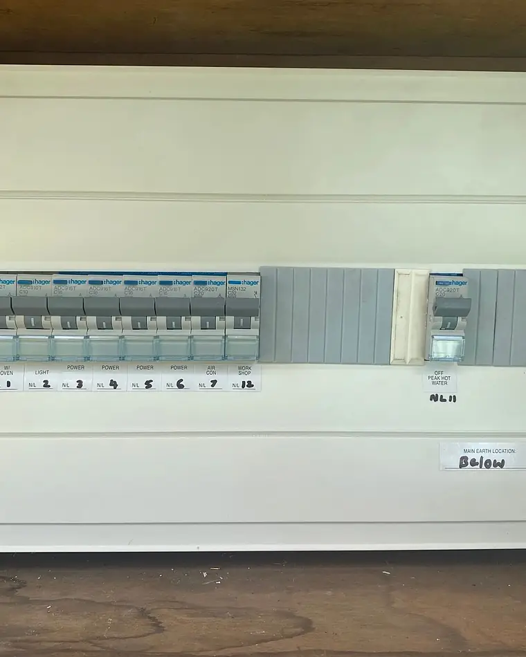 A completed Hager switchboard with every circuit labelled