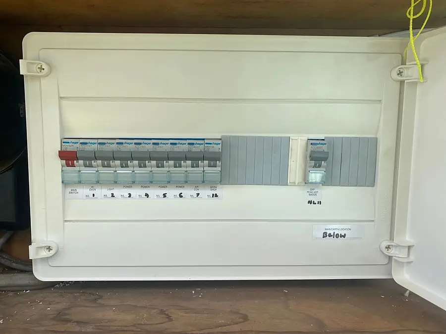 A completed Hager switchboard with every circuit labelled